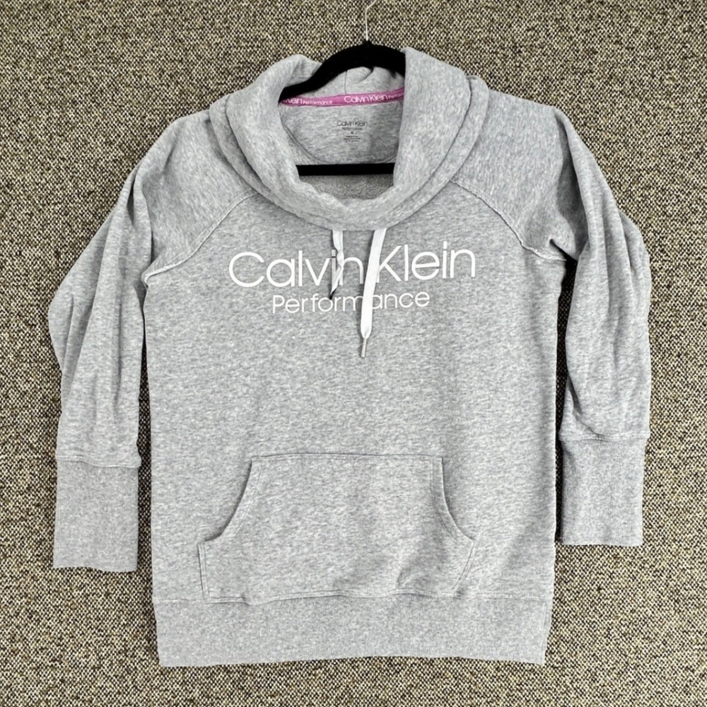 Modern Calvin Klein Performance Cowl Neck Sweatshirt Gray Cotton Blend Medium